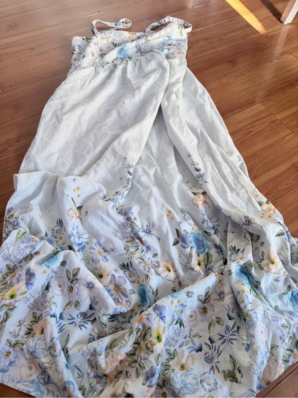Light Blue Floral Maxi Dress with Adjustable Straps